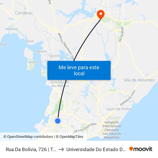 Rua Da Bolívia, 726 | Terminal Brasilgás to Universidade Do Estado Da Bahia, Campus XIX map