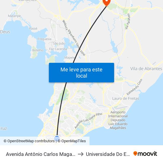 Avenida Antônio Carlos Magalhães | Estação Detran - Sentido Aeroporto to Universidade Do Estado Da Bahia, Campus XIX map