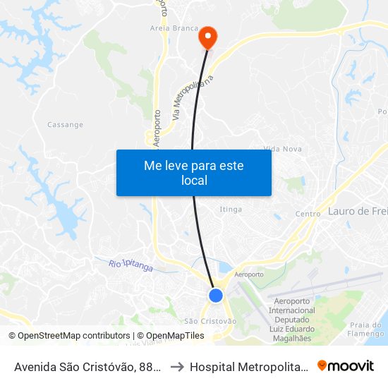 Avenida São Cristóvão, 8875 to Hospital Metropolitano map