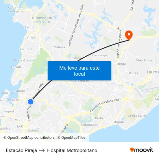Estação Pirajá to Hospital Metropolitano map