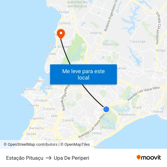 Estação Pituaçu to Upa De Periperi map