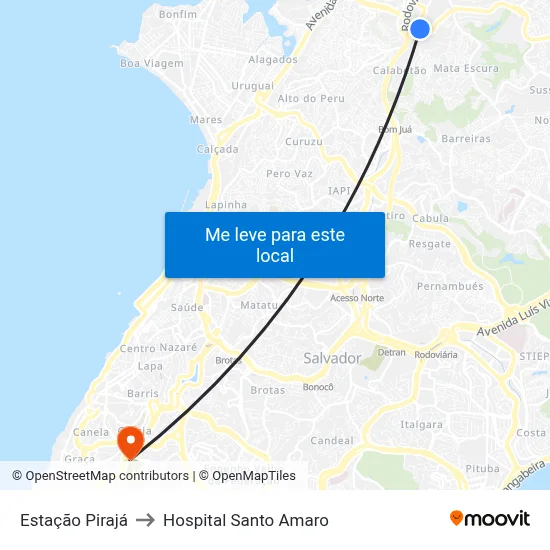 Estação Pirajá to Hospital Santo Amaro map