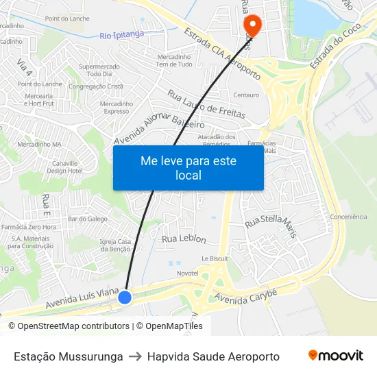 Estação Mussurunga to Hapvida Saude Aeroporto map