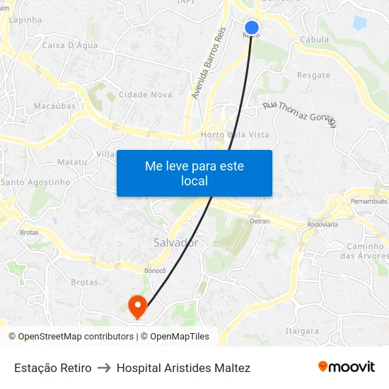 Estação Retiro to Hospital Aristides Maltez map