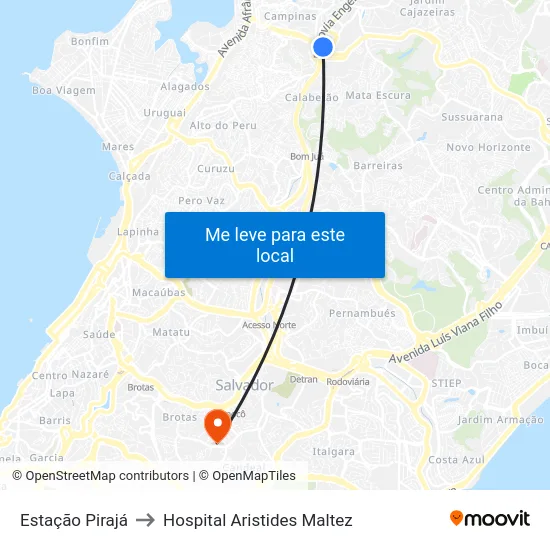 Estação Pirajá to Hospital Aristides Maltez map