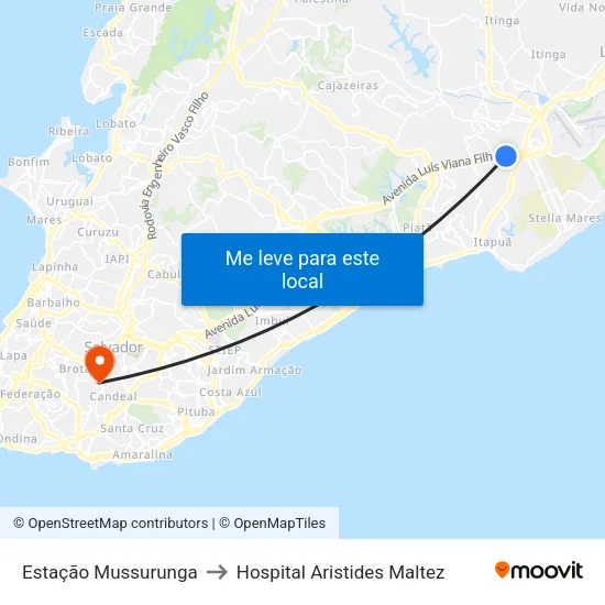 Estação Mussurunga to Hospital Aristides Maltez map