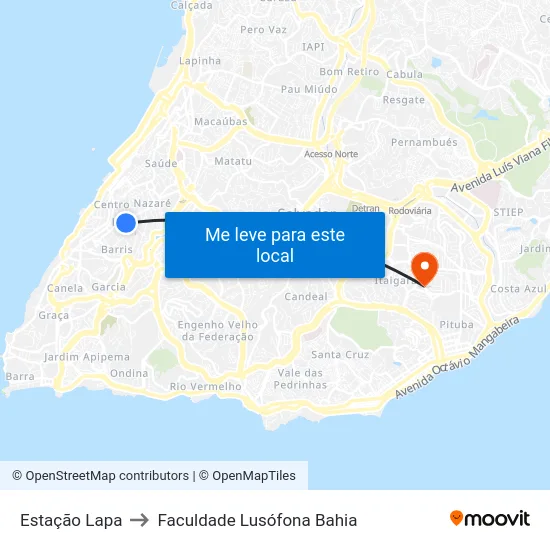 Estação Lapa to Faculdade Lusófona Bahia map