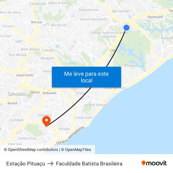 Estação Pituaçu to Faculdade Batista Brasileira map