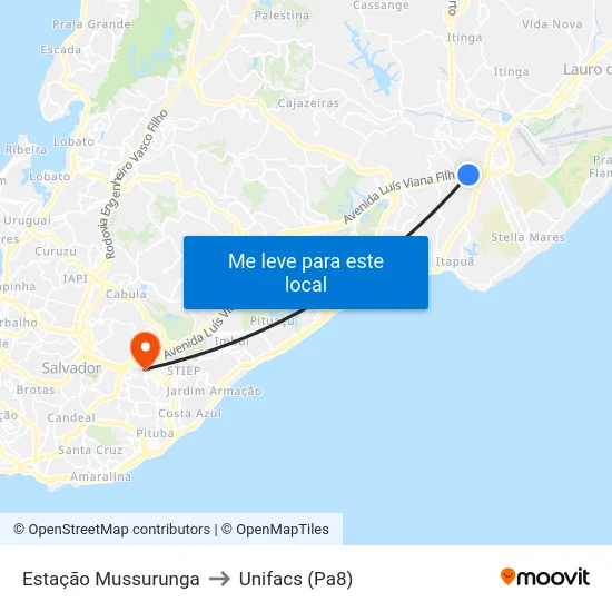Estação Mussurunga to Unifacs (Pa8) map