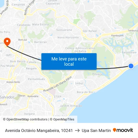 Avenida Octávio Mangabeira, 10241 to Upa San Martin map