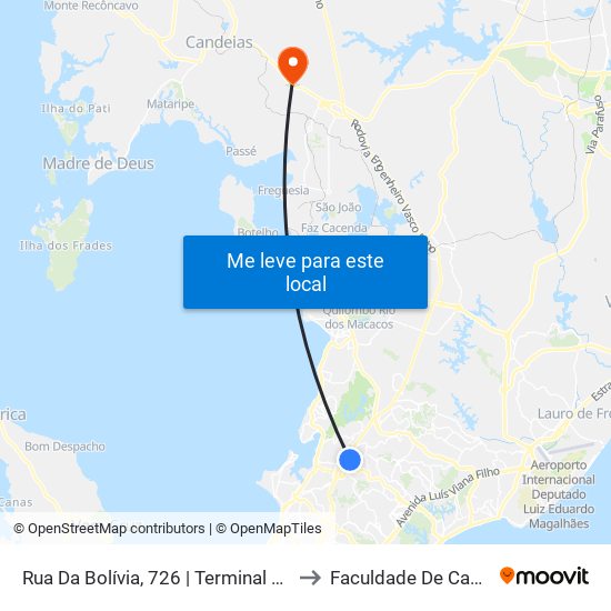 Rua Da Bolívia, 726 | Terminal Brasilgás to Faculdade De Candeias map
