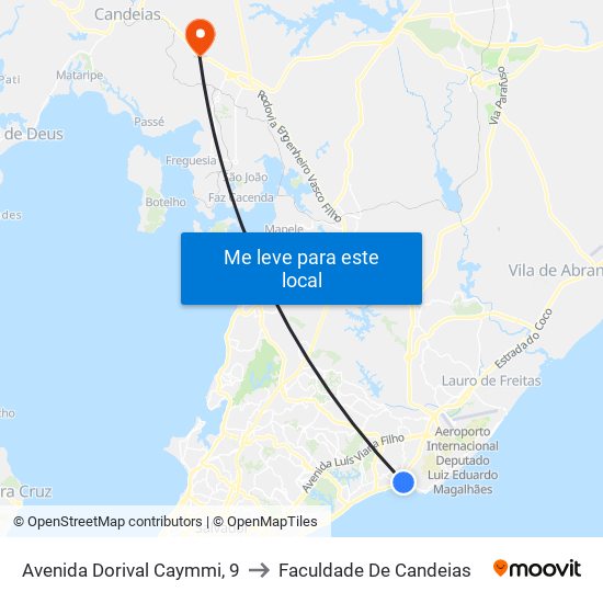 Avenida Dorival Caymmi, 9 to Faculdade De Candeias map