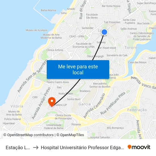 Estação Lapa to Hospital Universitário Professor Edgar Santos map