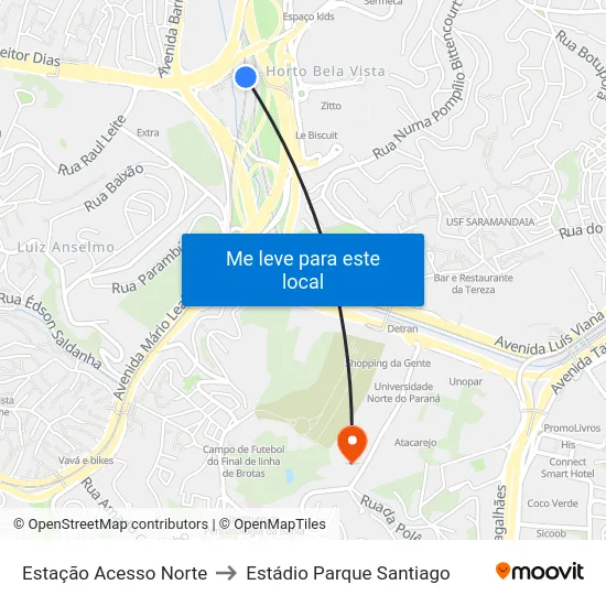 Estação Acesso Norte to Estádio Parque Santiago map