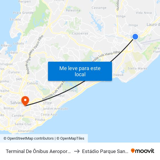 Terminal De Ônibus Aeroporto | Ida to Estádio Parque Santiago map