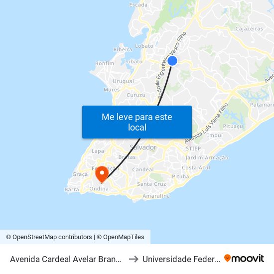 Avenida Cardeal Avelar Brandão Villela, 2721 to Universidade Federal Da Bahia map