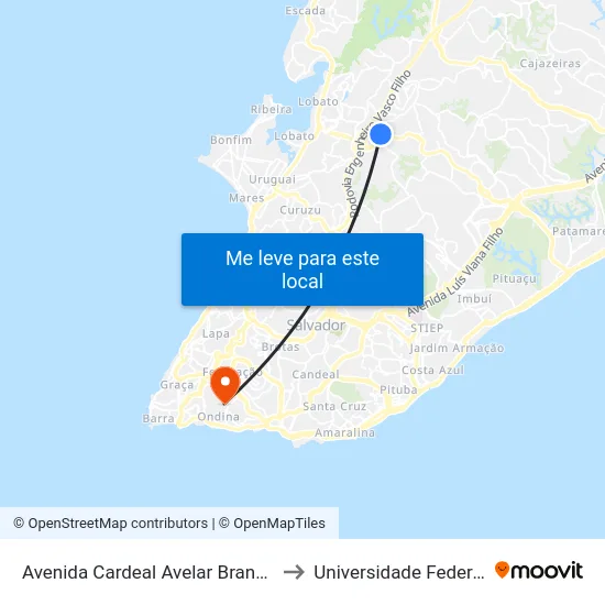 Avenida Cardeal Avelar Brandão Villela, 2721 to Universidade Federal Da Bahia map