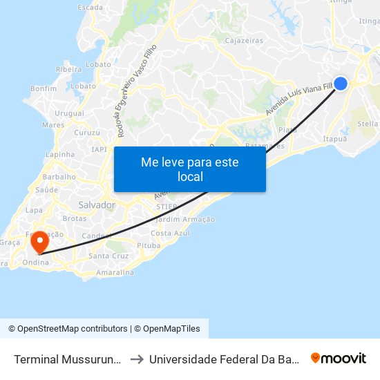 Terminal Mussurunga to Universidade Federal Da Bahia map