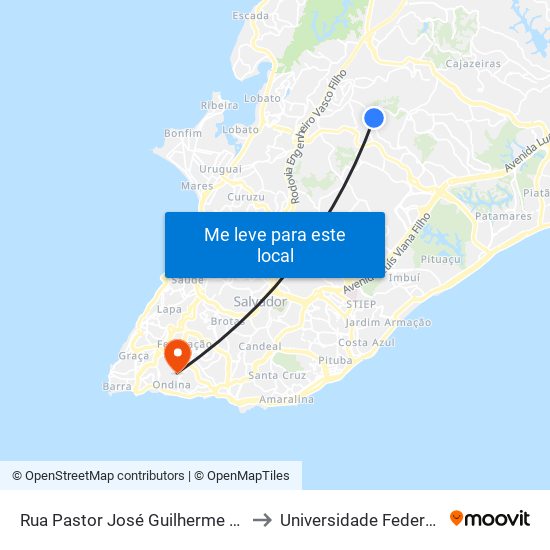 Rua Pastor José Guilherme De Morães, 91 to Universidade Federal Da Bahia map