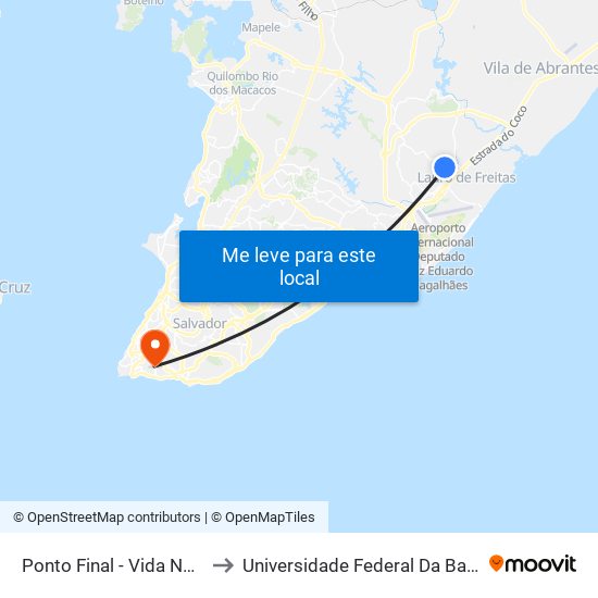 Ponto Final - Vida Nova to Universidade Federal Da Bahia map