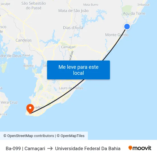 Ba-099 | Camaçari to Universidade Federal Da Bahia map