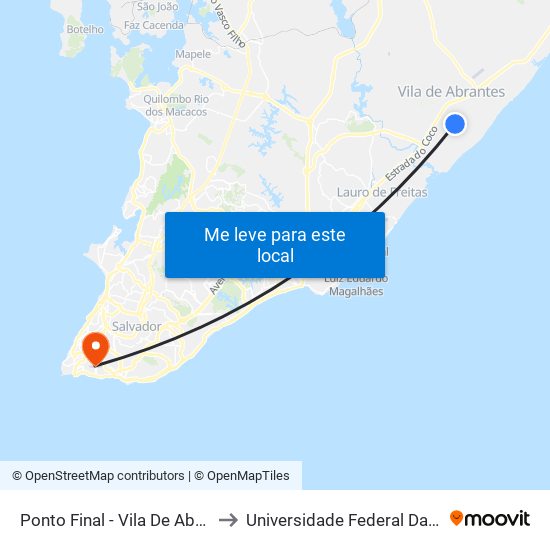 Ponto Final - Vila De Abrantes to Universidade Federal Da Bahia map