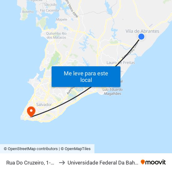 Rua Do Cruzeiro, 1-25 to Universidade Federal Da Bahia map
