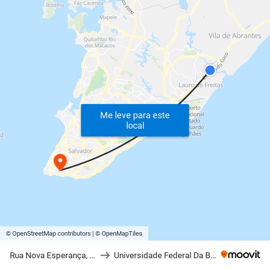 Rua Nova Esperança, 114 to Universidade Federal Da Bahia map