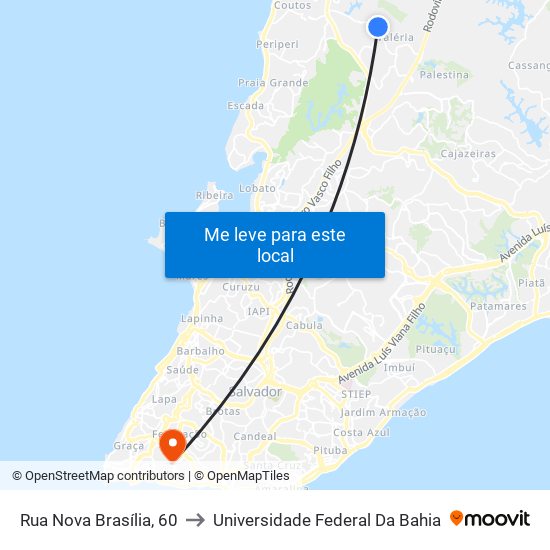 Rua Nova Brasília, 60 to Universidade Federal Da Bahia map