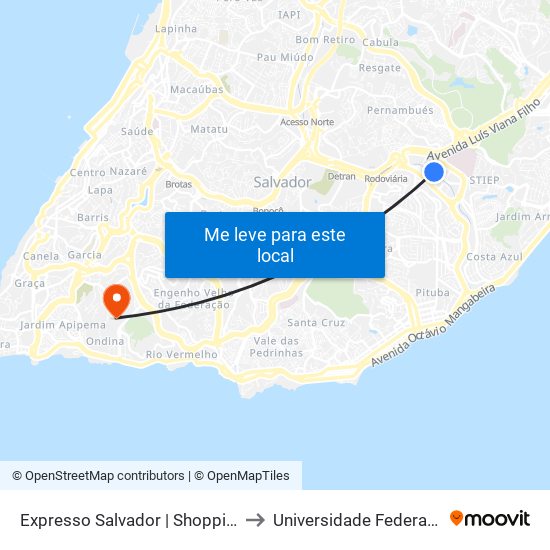 Expresso Salvador | Shopping Salvador to Universidade Federal Da Bahia map