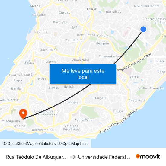 Rua Teódulo De Albuquerque, 222 to Universidade Federal Da Bahia map