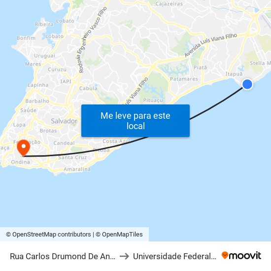 Rua Carlos Drumond De Andrade, 111 to Universidade Federal Da Bahia map