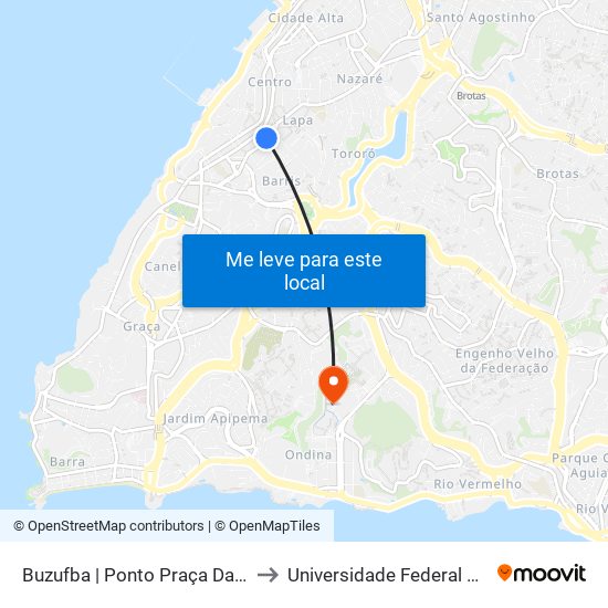 Buzufba | Ponto Praça Da Piedade to Universidade Federal Da Bahia map