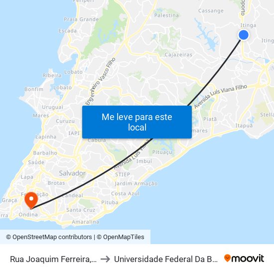 Rua Joaquim Ferreira, 10 to Universidade Federal Da Bahia map