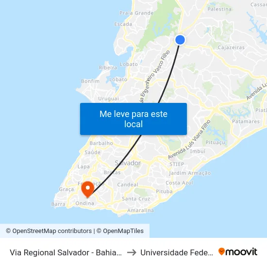 Terminal Águas Claras to Universidade Federal Da Bahia map