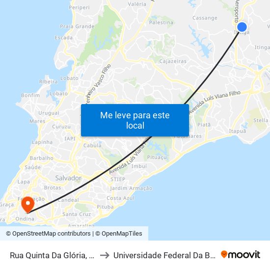 Rua Quinta Da Glória, 304 to Universidade Federal Da Bahia map