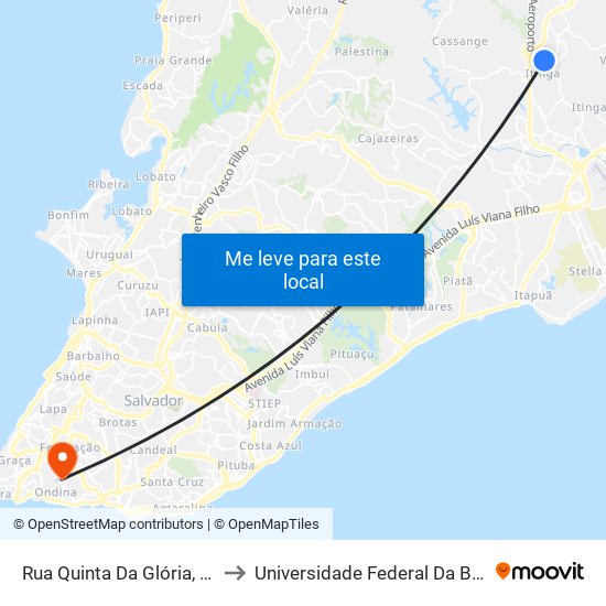 Rua Quinta Da Glória, 280 to Universidade Federal Da Bahia map