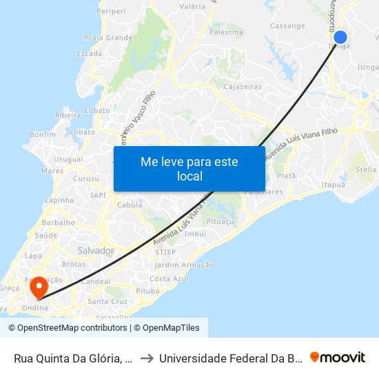 Rua Quinta Da Glória, 212 to Universidade Federal Da Bahia map