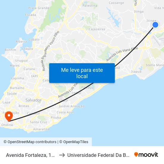 Avenida Fortaleza, 1091 to Universidade Federal Da Bahia map