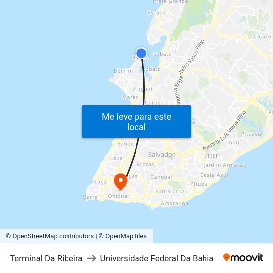 Terminal Da Ribeira to Universidade Federal Da Bahia map