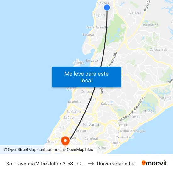 3a Travessa 2 De Julho 2-58 - Coutos Salvador - Ba Brasil to Universidade Federal Da Bahia map