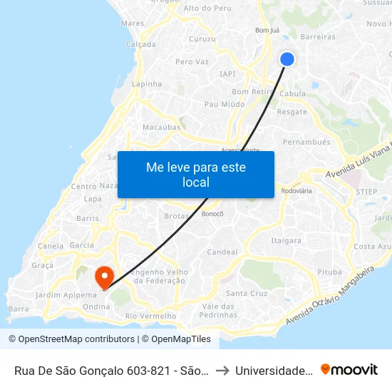 Rua De São Gonçalo 603-821 - São Goncalo Salvador - Ba 41190-090 Brasil to Universidade Federal Da Bahia map