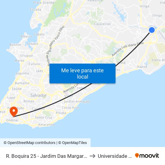 R. Boquira 25 - Jardim Das Margaridas Salvador - Ba 41301-110 Brasil to Universidade Federal Da Bahia map