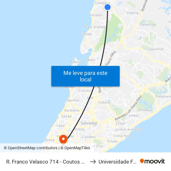 R. Franco Velasco 714 - Coutos Salvador - Ba 40750-294 Brasil to Universidade Federal Da Bahia map