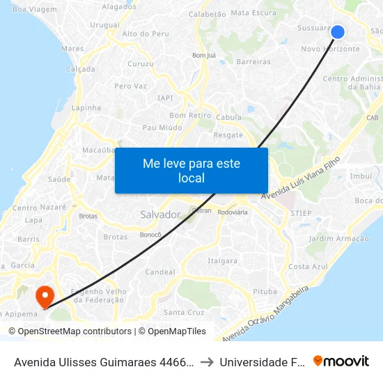 Avenida Ulisses Guimaraes 4466 Salvador - Bahia 41215 Brasil to Universidade Federal Da Bahia map