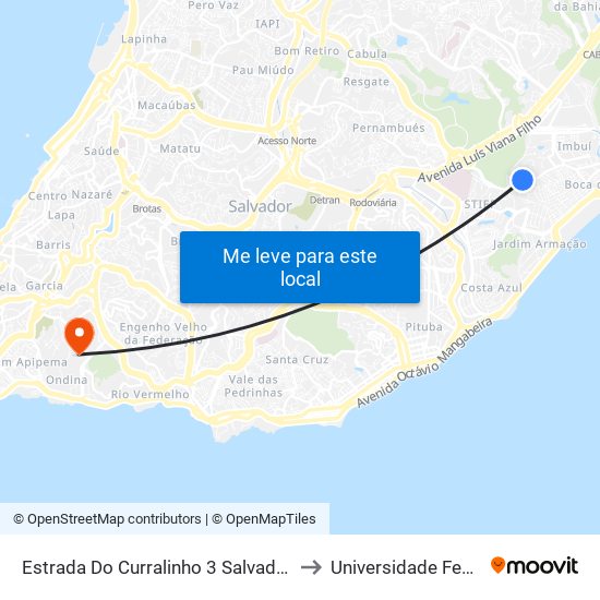Estrada Do Curralinho 3 Salvador - Bahia 41750 Brasil to Universidade Federal Da Bahia map