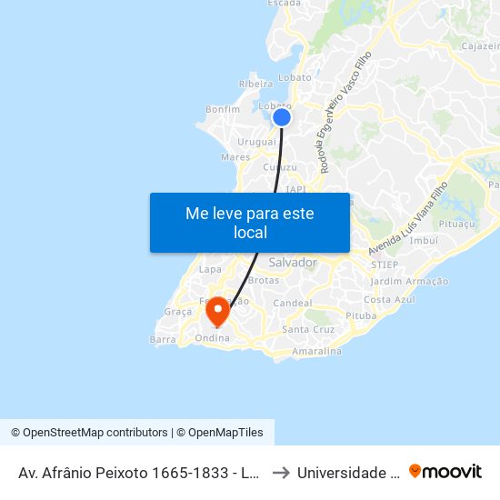 Av. Afrânio Peixoto 1665-1833 - Lobato Salvador - Ba 40470-630 Brasil to Universidade Federal Da Bahia map