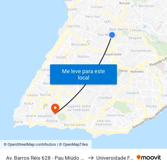 Av. Barros Réis 628 - Pau Miúdo Salvador - Ba 40310-010 Brasil to Universidade Federal Da Bahia map