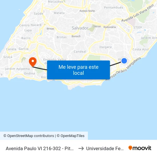 Avenida Paulo VI 216-302 - Pituba Salvador - Ba Brasil to Universidade Federal Da Bahia map