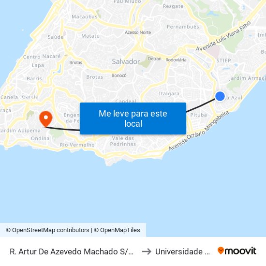 R. Artur De Azevedo Machado S/N - Costa Azul Salvador - Ba Brasil to Universidade Federal Da Bahia map